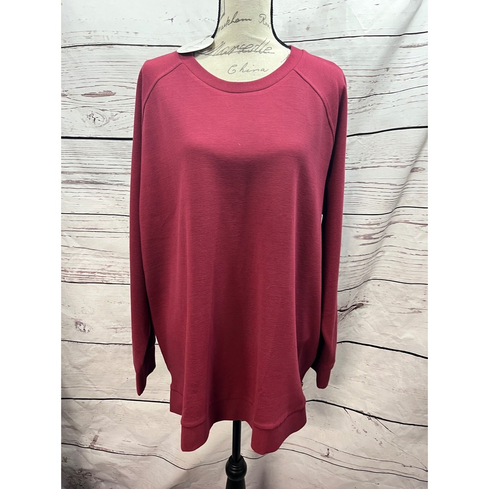 Anrabess Womens Oversized Ribbed Pullover Sweatshirt Burgundy Wine XXL TL00006